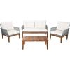 SAFAVIEH PAT7075A-2BX Outdoor Winslo Rope 4-Piece Seat Cushions and Pillows Included Patio Set(Grey/Beige)
