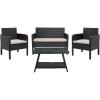 SAFAVIEH PAT7505A Collection Aboka Black and Beige 4-Piece Outdoor Living Patio Set(Black/Light Grey)