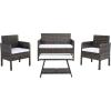 SAFAVIEH PAT7505A Collection Aboka Black and Beige 4-Piece Outdoor Living Patio Set(Grey Brown/White)