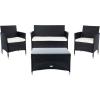 SAFAVIEH PAT7506B Collection Bandele Grey 4-Piece Outdoor Living Patio Set(Black / Beige)