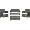 SAFAVIEH PAT7506B Collection Bandele Grey 4-Piece Outdoor Living Patio Set(Grey Brown / White)