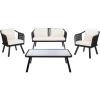 Safavieh Outdoor Collection Torsla Wicker Cushion 4-Piece Rope Patio Backyard Living Set PAT7520C, Grey/Grey(Black / Beige)