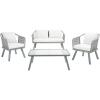 Safavieh Outdoor Collection Torsla Wicker Cushion 4-Piece Rope Patio Backyard Living Set PAT7520C, Grey/Grey(Grey / Beige)