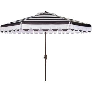 SAFAVIEH 9ft Outdoor Patio Umbrella, Round, Maui Collection, Beige & White Stripe, Crank, Button Tilt, UV Resistant for Deck, Backyard, Patio (PAT8011A)(Black/White)