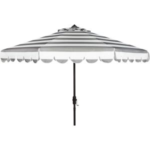 SAFAVIEH 9ft Outdoor Patio Umbrella, Round, Maui Collection, Beige & White Stripe, Crank, Button Tilt, UV Resistant for Deck, Backyard, Patio (PAT8011A)(Grey/White)