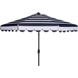 SAFAVIEH 9ft Outdoor Patio Umbrella, Round, Maui Collection, Beige & White Stripe, Crank, Button Tilt, UV Resistant for Deck, Backyard, Patio (PAT8011A)(Navy/White)