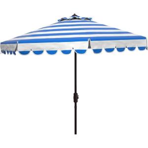 SAFAVIEH 9ft Outdoor Patio Umbrella, Round, Maui Collection, Beige & White Stripe, Crank, Button Tilt, UV Resistant for Deck, Backyard, Patio (PAT8011A)(Pacific)