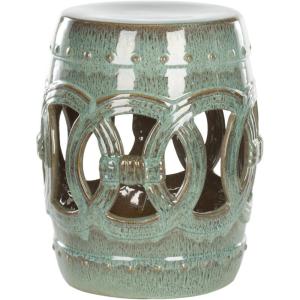 SAFAVIEH Home Collection Double Coin Antique Blue-Green Ceramic Indoor/ Outdoor Decorative Garden Stool (Fully Assembled)(Antique Blue)