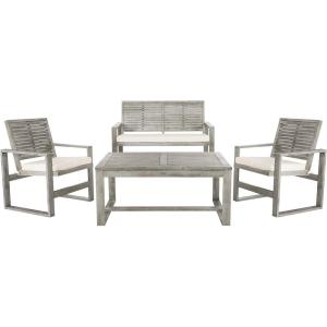 SAFAVIEH Home Collection Hailey Outdoor Living Acacia Patio Set(Grey / Beige)