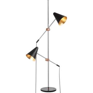 SAFAVIEH Lighting Collection Reed Modern Contemporary Scandinavian Retro Chrome/ Black 71-inch 2-light Living Room Bedroom Home Office Standing Tree Floor Lamp (LED Bulbs Included)(Chrome / Black)
