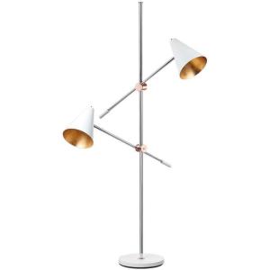 SAFAVIEH Lighting Collection Reed Modern Contemporary Scandinavian Retro Chrome/ Black 71-inch 2-light Living Room Bedroom Home Office Standing Tree Floor Lamp (LED Bulbs Included)(Chrome / White)