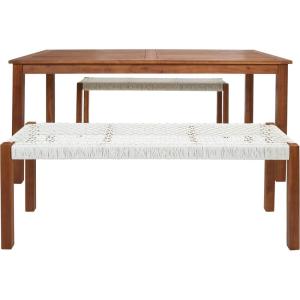 SAFAVIEH Outdoor Collection Aquina Natural Acacia Wood/Light Brown 3-Piece Dining Set(Natural/White)