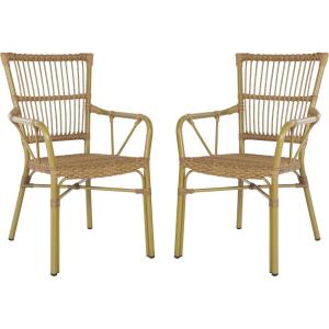 SAFAVIEH Outdoor Collection Bora Tropical Brown Patio Arm Chair Set of 2 (Fully Assembled)