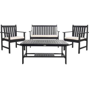 SAFAVIEH Outdoor Collection Burbank Black and White 4 Pc Outdoor Set(Black / Beige)