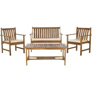 SAFAVIEH Outdoor Collection Burbank Black and White 4 Pc Outdoor Set(Natural / Beige)