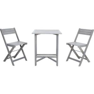 SAFAVIEH Outdoor Collection Gallo Ash Grey Acacia Wood 3-Piece Balcony Bistro Set(Ash Grey)