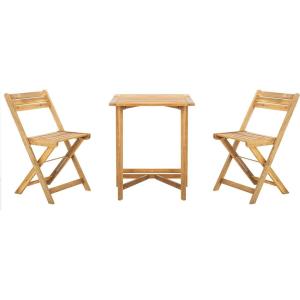 SAFAVIEH Outdoor Collection Gallo Ash Grey Acacia Wood 3-Piece Balcony Bistro Set(Natural)