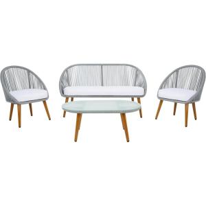 SAFAVIEH Outdoor Collection Halcott Grey/White Wicker 4-Piece Conversation Patio Set