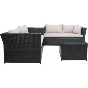 SAFAVIEH Outdoor Collection Helga Black/Light Grey Wicker Conversation Patio Set
