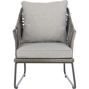 SAFAVIEH Outdoor Collection Jensen Natural Brown Rattan/Grey Seat Cushion 3-Piece Patio Lounge Bistro Set with Table (PAT9008A)(Grey / Grey)