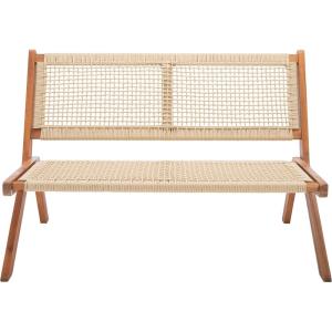SAFAVIEH Outdoor Collection Kobina Black Acacia Wood/Black Rope Foldable Bench(Natural/Natural)