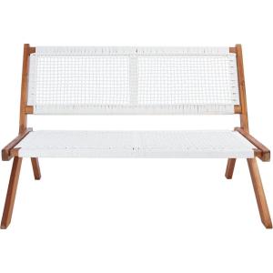 SAFAVIEH Outdoor Collection Kobina Black Acacia Wood/Black Rope Foldable Bench(Natural/White)
