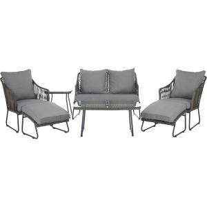 SAFAVIEH Outdoor Collection Lonra Natural Rattan/Grey Cushion 7-Piece Patio Chaise Lounge Set (PAT9019A-2BX)(Grey / Grey)