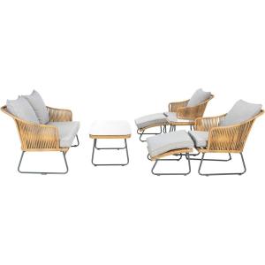 SAFAVIEH Outdoor Collection Lonra Natural Rattan/Grey Cushion 7-Piece Patio Chaise Lounge Set (PAT9019A-2BX)(Natural / Grey)