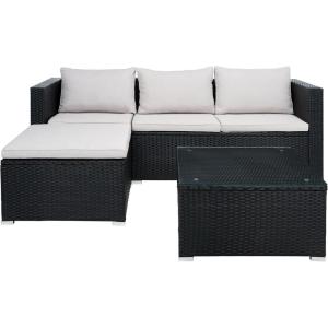 SAFAVIEH Outdoor Collection Madalina Black/Light Grey Wicker Conversation Patio Set