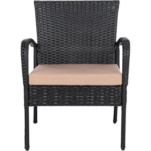 SAFAVIEH Outdoor Collection Moore Black Rattan/Beige Cushion 3-Piece Patio Lounge Bistro Set with Table (PAT9009A)(Black / Beige)