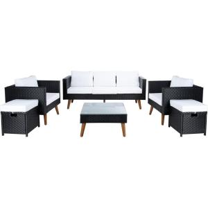 SAFAVIEH Outdoor Collection Presla Natural/White 6-Piece Patio Living Set PAT7715D-3BX(Black / White)