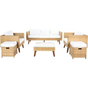 SAFAVIEH Outdoor Collection Presla Natural/White 6-Piece Patio Living Set PAT7715D-3BX(Natural / White)