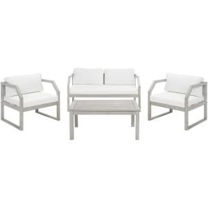 SAFAVIEH Outdoor DREN Natural Brown 4-Piece Set – Beige Seat Cushions Included(Grey/Beige)