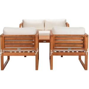 SAFAVIEH Outdoor DREN Natural Brown 4-Piece Set – Beige Seat Cushions Included(Natural/Beige)