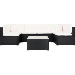 SAFAVIEH Outdoor Sectional Diona Black/White Outdoor Living Set(Black)