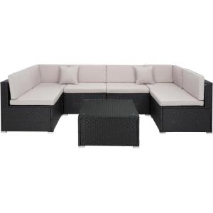 SAFAVIEH Outdoor Sectional Diona Black/White Outdoor Living Set(Black/Light Grey)