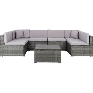 SAFAVIEH Outdoor Sectional Diona Black/White Outdoor Living Set(Grey / Grey)