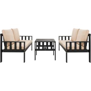 SAFAVIEH PAT6749A Collection Lardner Grey and Sahara Living Outdoor Set(Dark Slate Gray / Dark Beige)