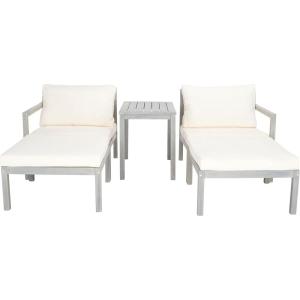 SAFAVIEH PAT6759B Collection Pratia Natural and Navy 5-Piece Outdoor Patio Set(Ash Grey/Beige)