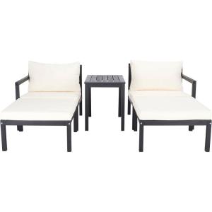 SAFAVIEH PAT6759B Collection Pratia Natural and Navy 5-Piece Outdoor Patio Set(Dark Slate Gray/Beige)