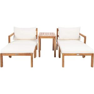 SAFAVIEH PAT6759B Collection Pratia Natural and Navy 5-Piece Outdoor Patio Set(Natural/Beige)