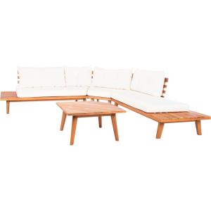 SAFAVIEH PAT7055A-3BX Collection Lansen 4-Piece Outdoor Patio Set, Natural/Beige with Solid Pillow(Natural / Beige + Solid Pillow)