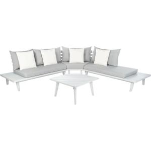 SAFAVIEH PAT7055C-3BX Outdoor Lansen Ash 4-Piece Corner Sectional Seat Cushions Included Patio Set, Grey/Grey with Solid Pillow