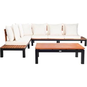 SAFAVIEH PAT7056A-3BX Collection Fristal Teak 3-Piece Outdoor Patio Set(Natural / Beige + Solid Pillow)