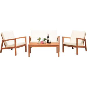 SAFAVIEH PAT7068A Outdoor Larence Brown 4-Piece Seat Cushions Included Patio Set(Natural/Beige)