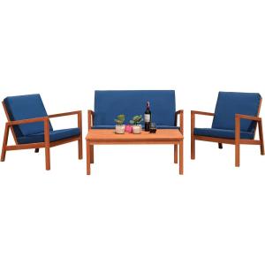 SAFAVIEH PAT7068A Outdoor Larence Brown 4-Piece Seat Cushions Included Patio Set(Natural/Navy)