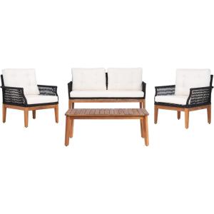 SAFAVIEH PAT7075A-2BX Outdoor Winslo Rope 4-Piece Seat Cushions and Pillows Included Patio Set(Black/Beige)
