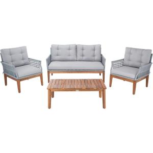 SAFAVIEH PAT7075A-2BX Outdoor Winslo Rope 4-Piece Seat Cushions and Pillows Included Patio Set(Grey/Grey)