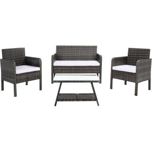 SAFAVIEH PAT7505A Collection Aboka Black and Beige 4-Piece Outdoor Living Patio Set(Grey Brown/White)