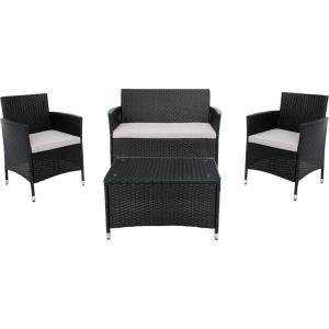 SAFAVIEH PAT7506B Collection Bandele Grey 4-Piece Outdoor Living Patio Set(Black/Light Grey)